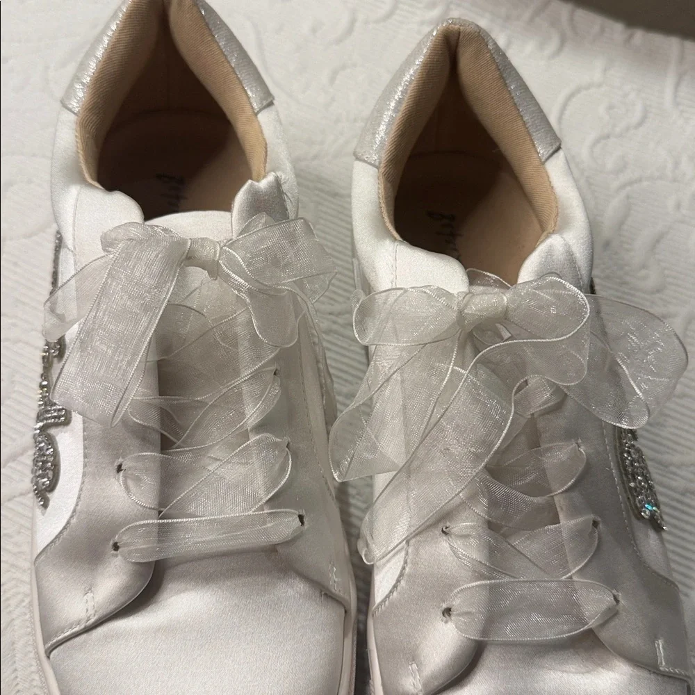Betsey Johnson Cibil “Bride” Sneakers. Bling.  Size 8. Satin Ribbon lace.